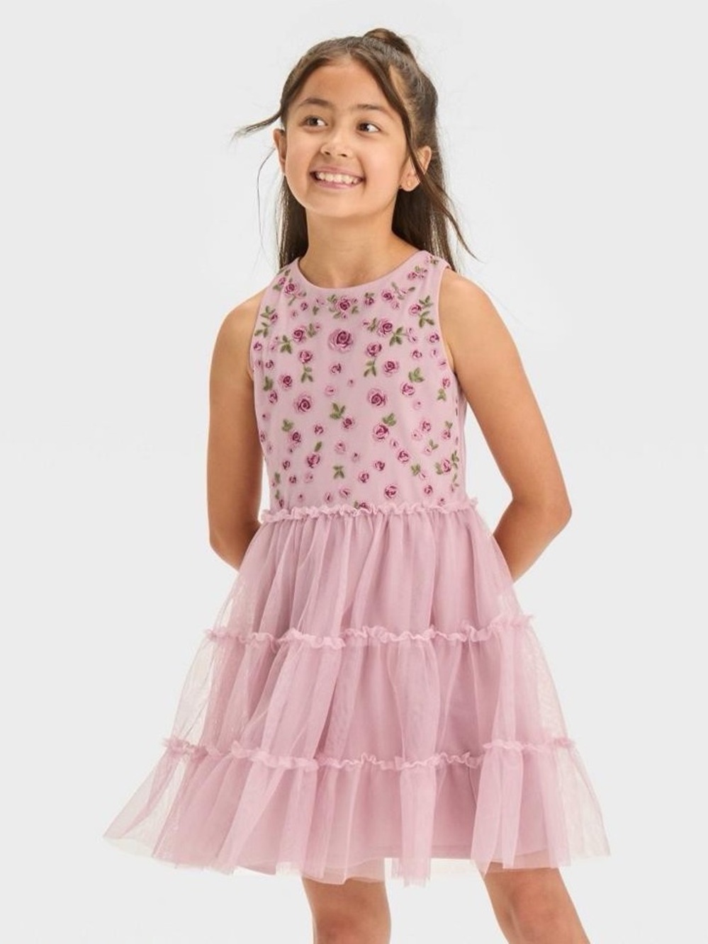 Girls' Sleeveless Embroidered Tiered Dress - Cat & Jack™ Light Purple S
